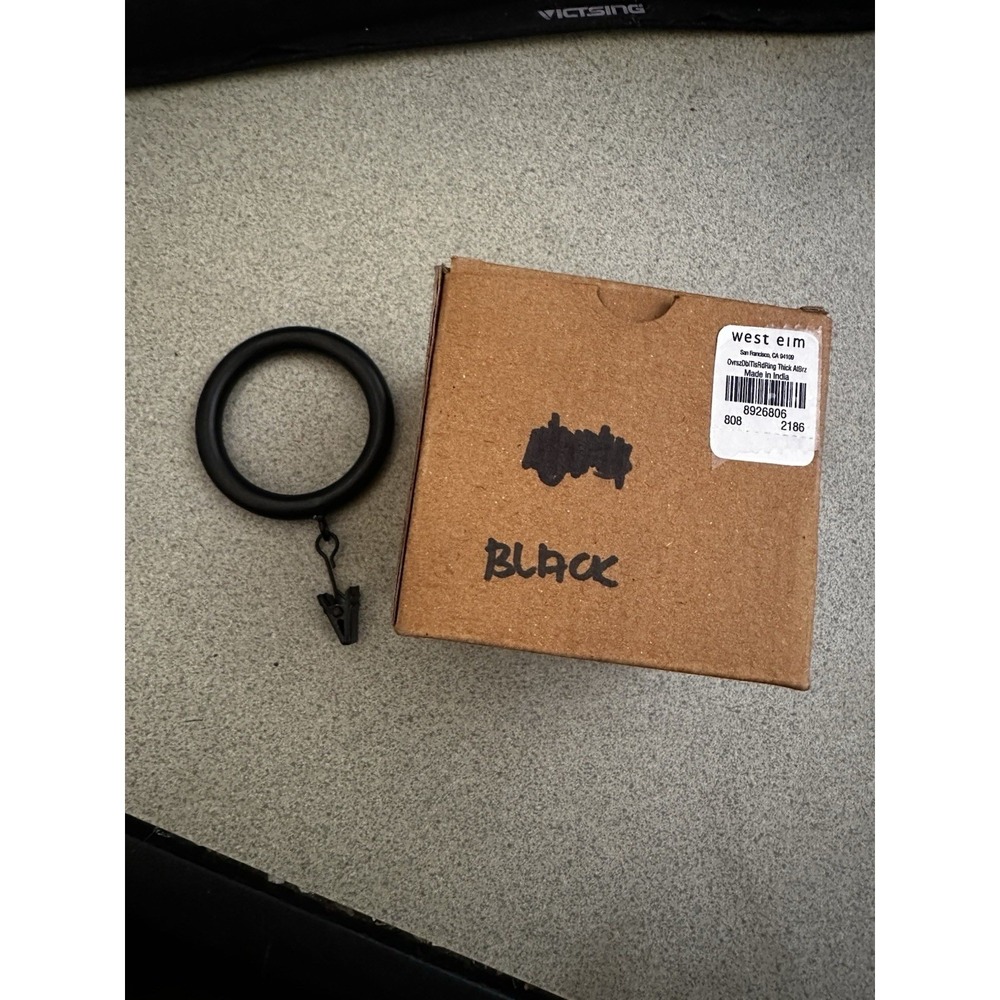 West Elm Black Thin Round Curtain Rings W/Clips  Lot of 7 Per Box NEW